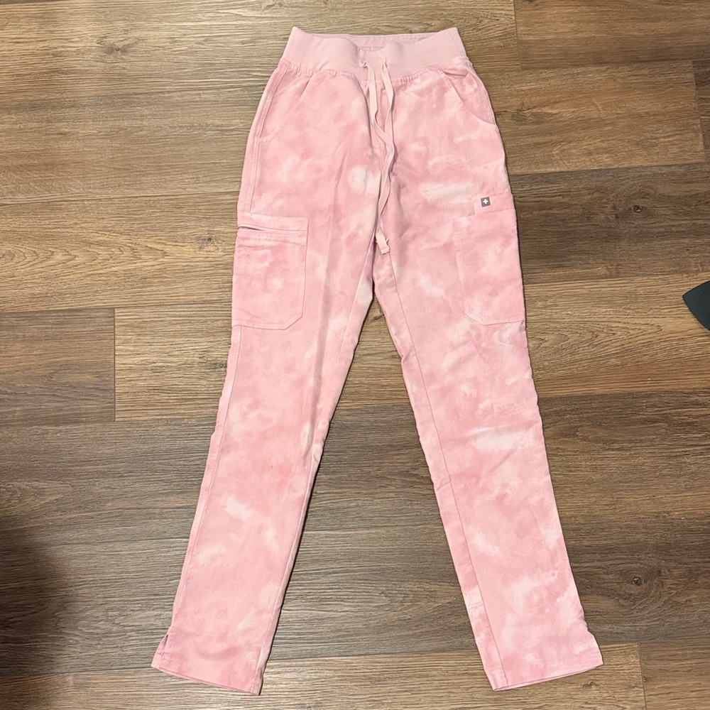 XXS Tall - Figs Yola Scrub Pants - Marbled Pink